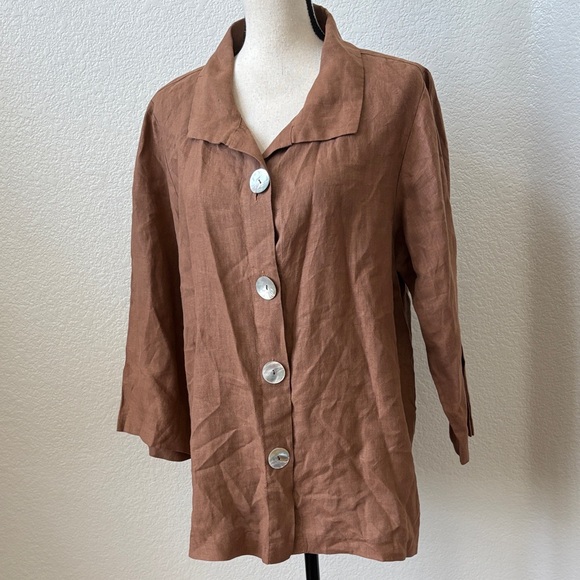 Habitat Linen Jacket Tunic Button Down Top Lagenlook Size Large - Picture 2 of 11